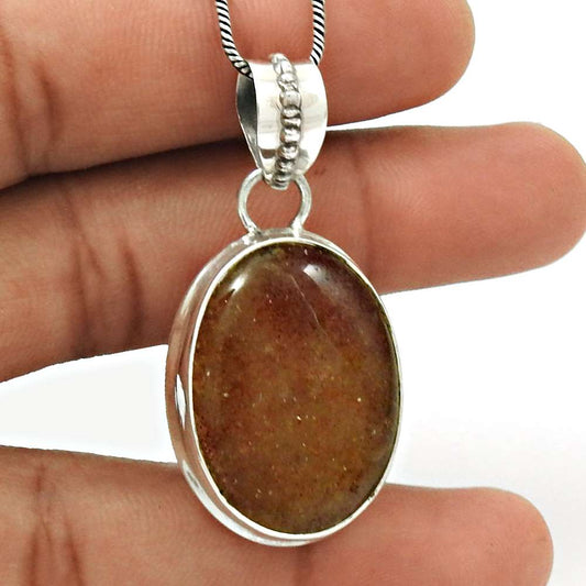 Natural Aventurine Gemstone Pendant Vintage 925 Sterling Silver Jewelry R31
