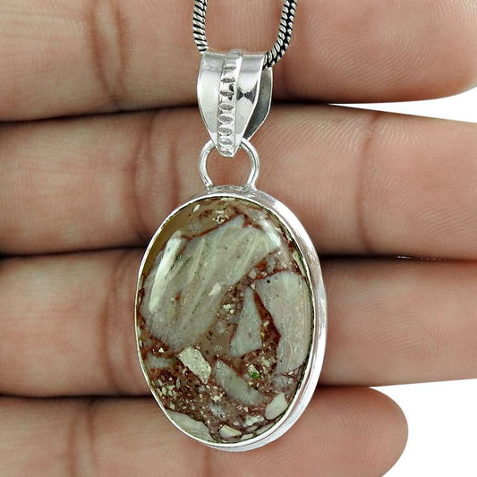 Natural Rosetta Gemstone Jewelry 925 Sterling Silver Pendant Ethnic For Girls Q2