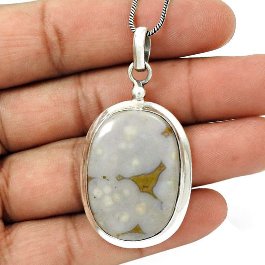 Natural Polka Dot Agate Gemstone 925 Silver Pendant Tribal For Girls S31