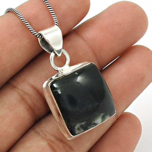 Natural Moss Agate Gemstone Pendant Bohemian 925 Sterling Silver For Women U31