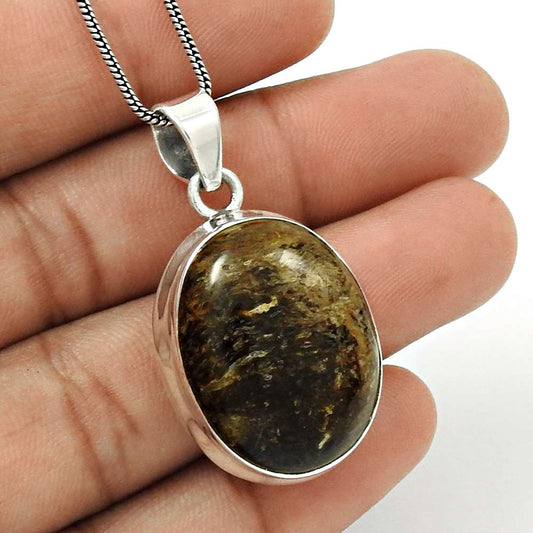Natural Bronzite Gemstone 925 Sterling Silver Pendant Tribal For Girls Y31
