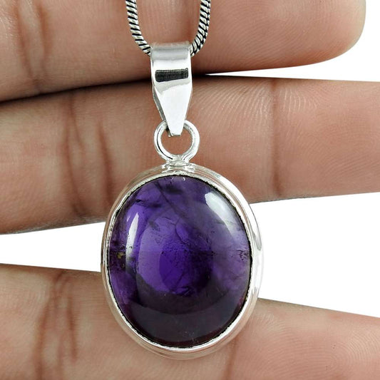Halloween Gift 925 Sterling Silver Natural Amethyst Gemstone Pendant N6