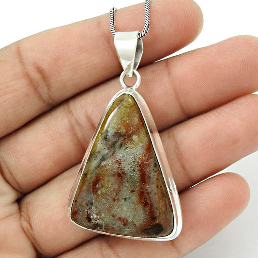 Natural Imperial Jasper Gemstone Pendant Bohemian 925 Silver For Girls A32