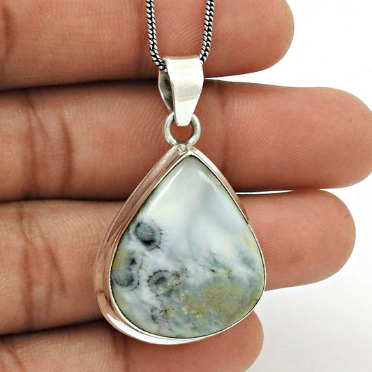 Gift For Her 925 Silver Natural Ocean Jasper Gemstone Pendant Stylish B32