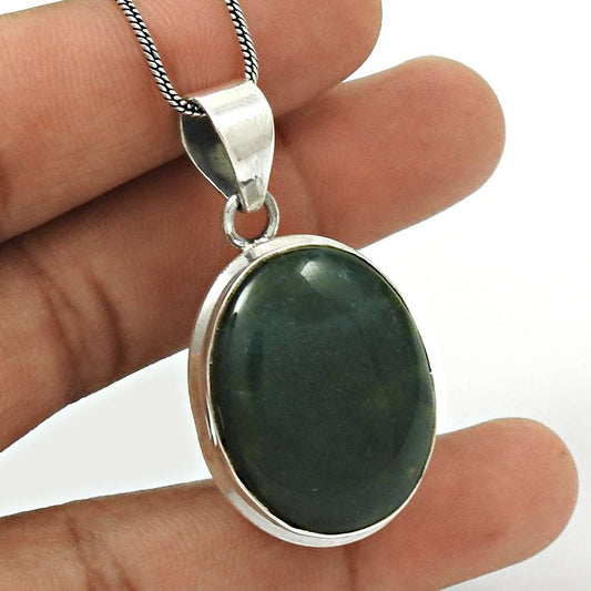 Gift For Her 925 Sterling Silver Natural Moss Agate Gemstone Pendant Ethnic C32