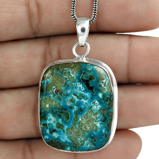 Natural Azurite Gemstone Jewelry 925 Sterling Silver Pendant Boho For Girls I13