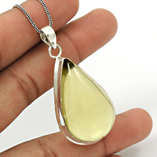 Gift For Women Pendant Vintage 925 Silver Natural Lemon Topaz Gemstone D32