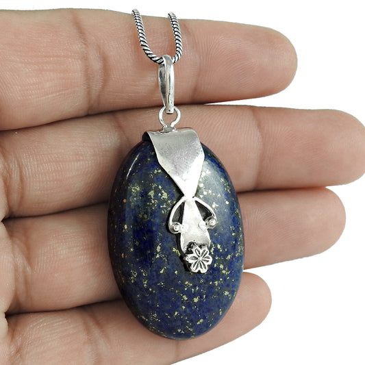 Christmas Gift 925 Silver Natural Lapis Lazuli Gemstone Pendant I5