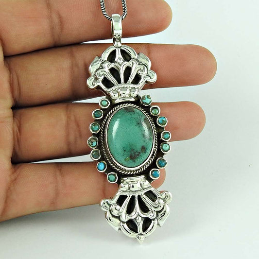 Natural Turquoise Gemstone 925 Sterling Silver Pendant Vintage For Girls D21