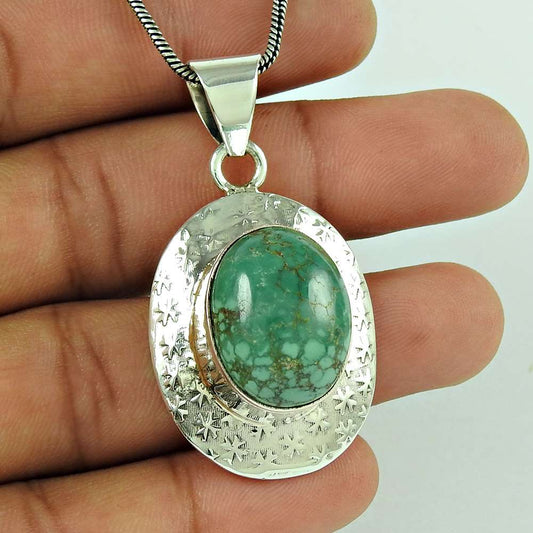 Natural Turquoise Gemstone Pendant Ethnic 925 Sterling Silver Indian Jewelry I14
