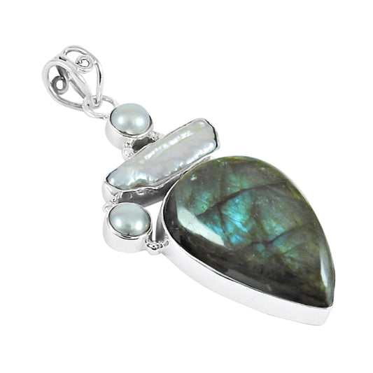 Christmas Gift Pendant 925 Sterling Silver Natural Labradorite Gemstone T3