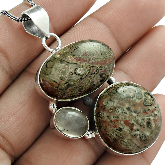 Christmas Gift Natural Jasper Gemstone Pendant 925 Sterling Silver V3