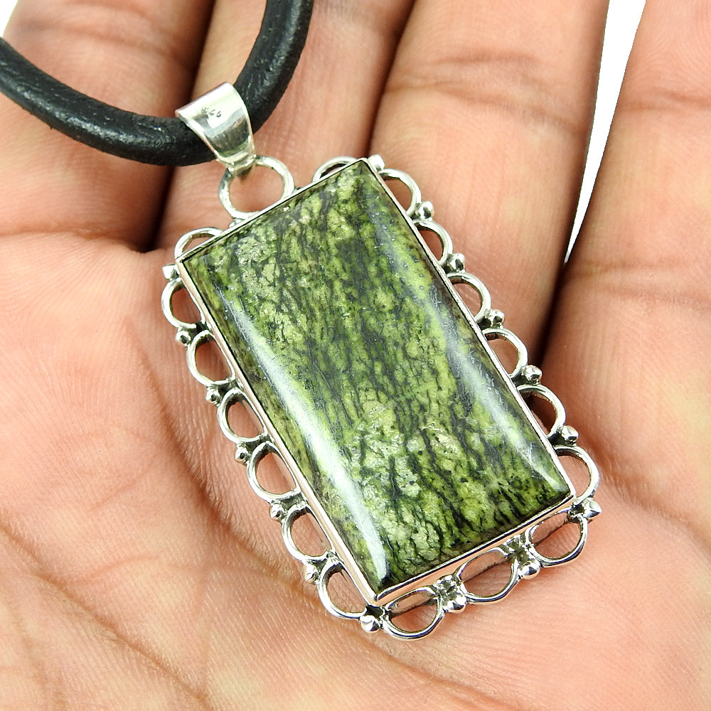 Christmas Gift Pendant 925 Sterling Silver Natural Canadian Jade Gemstone W3