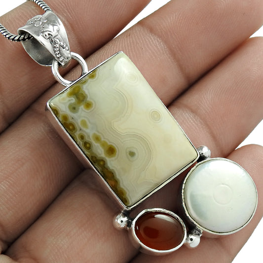 Natural Jasper Gemstone Christmas Gift Jewelry 925 Sterling Silver Pendant D4