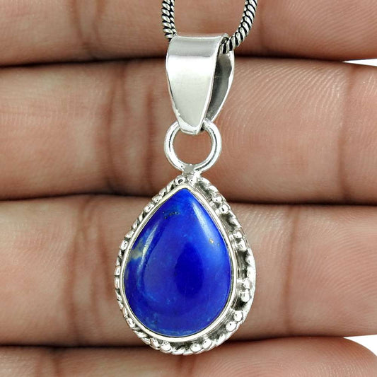 Natural Lapis Lazuli Gemstone 925 Sterling Silver Pendant Tribal For Girls B37