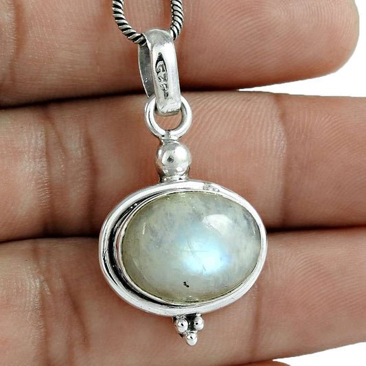 Birthday Gift For Her Natural Rainbow Moonstone Pendant Boho 925 Silver J84