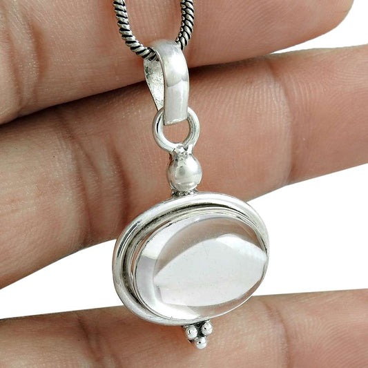 Natural Crystal Gemstone 925 Sterling Silver Pendant Ethnic For Women T35