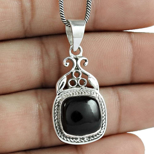 Gift For Her 925 Sterling Silver Natural Onyx Gemstone Jewelry Pendant Boho H28