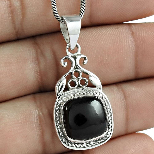 Halloween Gift Natural Onyx Gemstone Pendant 925 Sterling Silver Y10