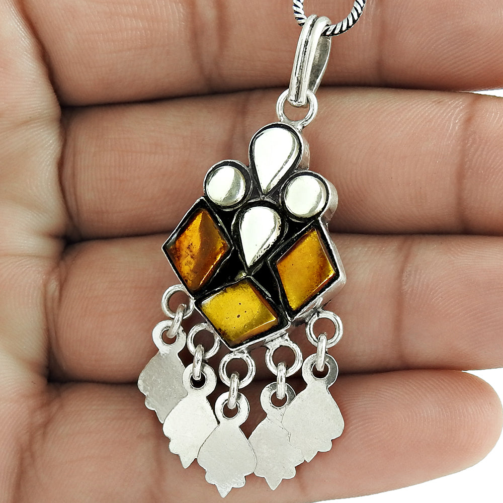 Natural Man-Made Glass Gemstone Christmas Gift Pendant 925 Sterling Silver E4