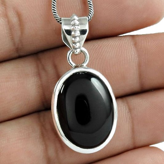 Birthday Gift For Her Natural Onyx Gemstone Pendant Tribal 925 Silver A55