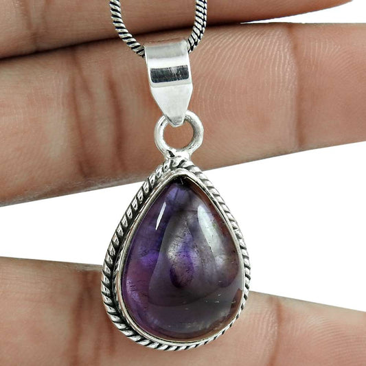 Natural Amethyst Gemstone Jewelry 925 Sterling Silver Pendant Boho For Women L7