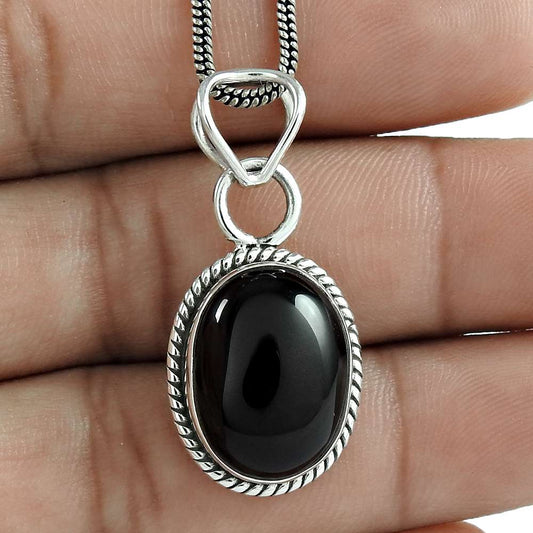 Natural Onyx Gemstone Indian Jewelry 925 Sterling Silver Pendant For Women A4
