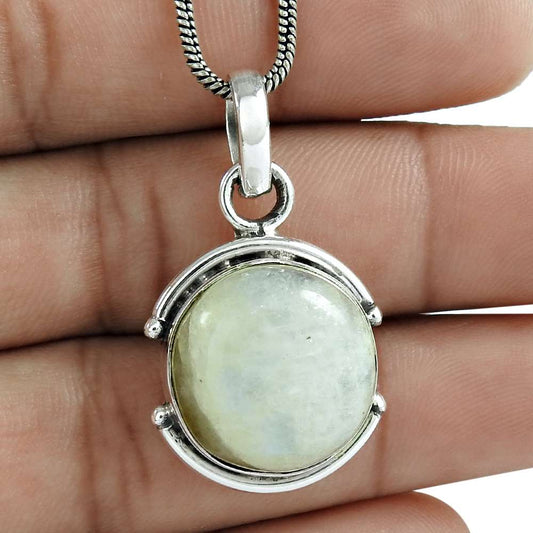Gift For Her 925 Silver Natural Rainbow Moonstone Gemstone Pendant Boho T6