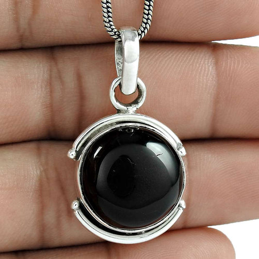 Halloween Gift Natural Onyx Gemstone Pendant 925 Sterling Silver Jewelry Z10