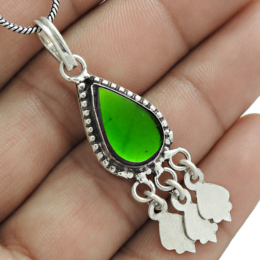 Christmas Gift Natural Man-Made Glass Gemstone Pendant 925 Sterling Silver C4