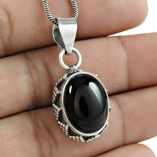 Natural Onyx Gemstone Pendant Ethnic 925 Sterling Silver Jewelry For Women M25