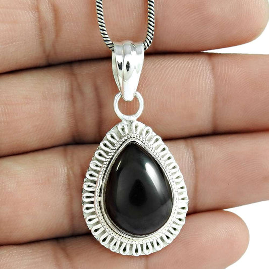 Natural Onyx Gemstone Jewelry 925 Sterling Silver Pendant Tribal For Women R7