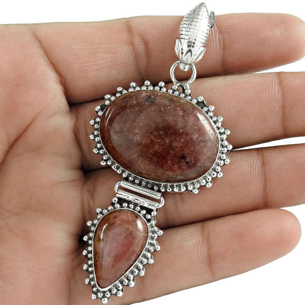 Christmas Gift Natural Rhodonite Gemstone Pendant Boho 925 Silver U2