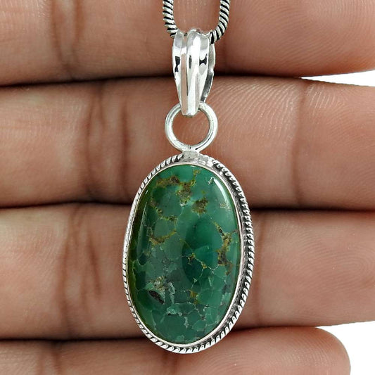 Birthday Gift For Her Natural Azurite Gemstone Pendant Bohemian 925 Silver A56