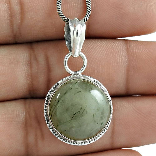 Halloween Gift Natural Black Rutile Gemstone Pendant 925 Silver H14