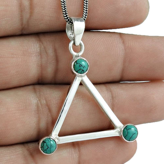 Natural Turquoise Gemstone Pendant Vintage 925 Sterling Silver Indian Jewelry T7