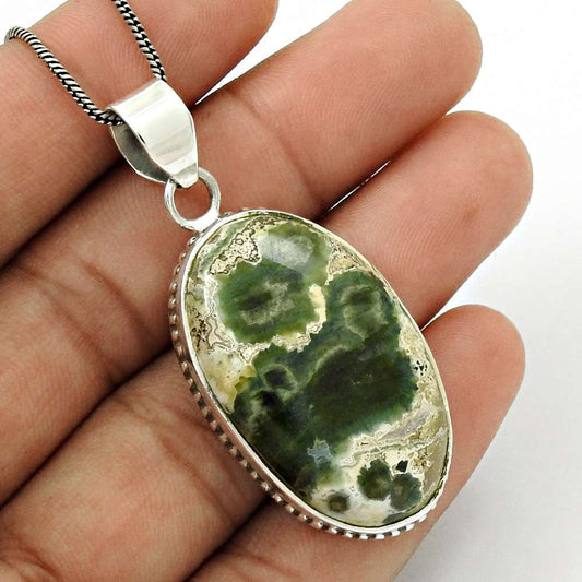 Natural Ocean Jasper Gemstone 925 Sterling Silver Pendant Tribal For Women J32