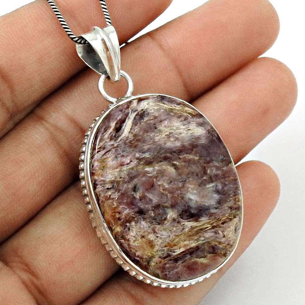 Gift For Her 925 Sterling Silver Natural Charoite Gemstone Pendant Boho K32