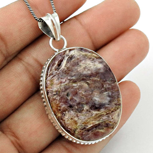 Gift For Her 925 Sterling Silver Natural Charoite Gemstone Pendant Boho K32