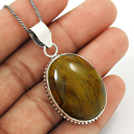 Anniversary Gift For Her Natural Imperial Jasper Pendant Bohemian 925 Silver L32