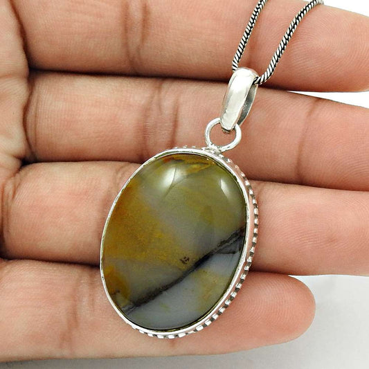 Natural Jasper Gemstone Pendant Stylish Multicolor 925 Sterling Silver M32