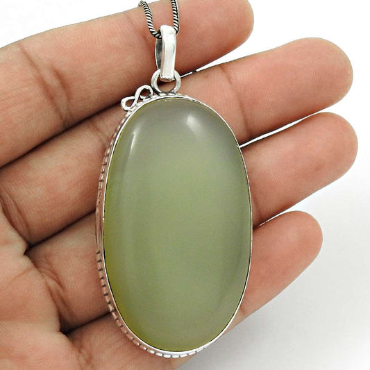 Anniversary Gift For Her Natural Chalcedony Pendant Tribal 925 Silver N32