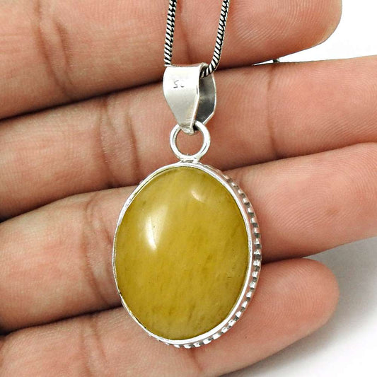 Natural Aventurine Gemstone Pendant Ethnic 925 Sterling Silver For Girls Q4
