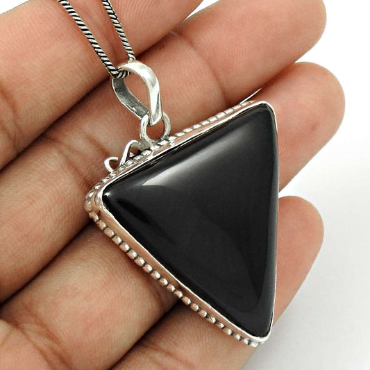 Gift For Her 925 Sterling Silver Natural Black Onyx Gemstone Pendant Boho T32