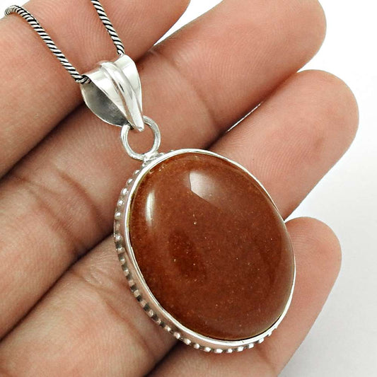 Natural Aventurine Gemstone 925 Sterling Silver Pendant Bohemian For Girls U32