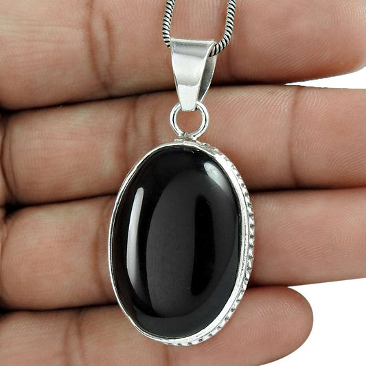 Halloween Gift Jewelry Pendant 925 Sterling Silver Natural Onyx Gemstone T6