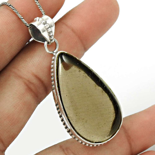 Anniversary Gift For Her Natural Smoky Quartz Pendant Ethnic 925 Silver W32