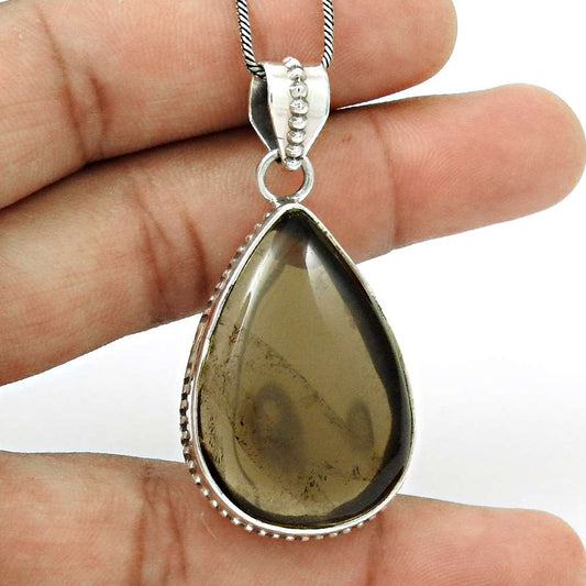 Gift For Women Pendant Tribal 925 Silver Natural Smoky Quartz Gemstone Y32