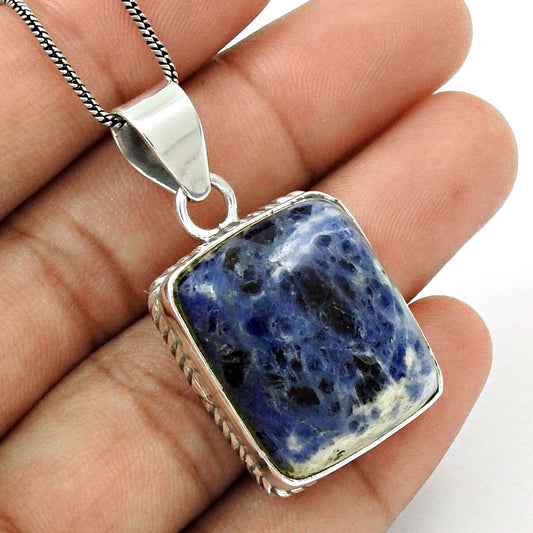 Anniversary Gift For Her Natural Sodalite Pendant Stylish 925 Silver B33