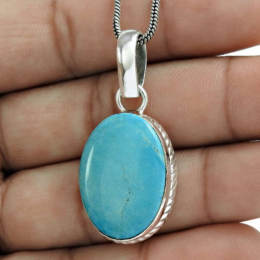 Natural Turquoise Gemstone Pendant 925 Sterling Silver Jewelry For Women U6
